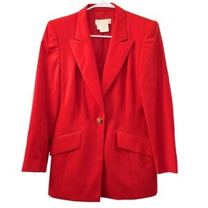 Escada Red Wool Blazer Jacket Women Size 38 / US8 Preppy Classic Quiet Luxury